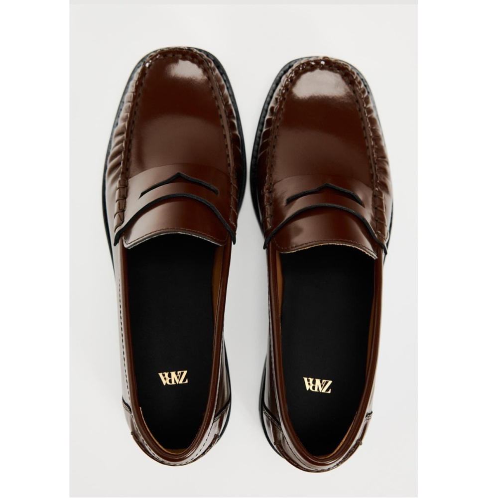 New Zara Brown Leather Loafers size 40 / 9